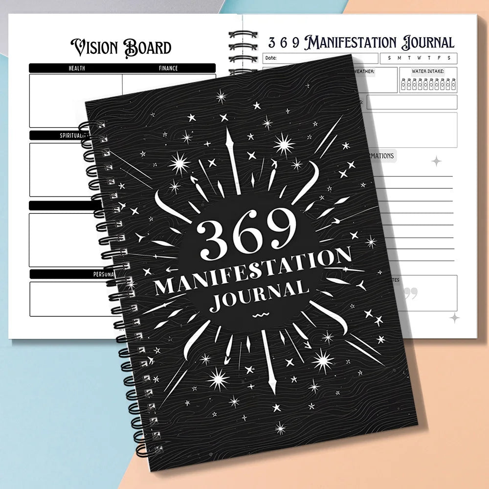 369 Manifestation Spiral Journal – Black & White Minimalist Notebook