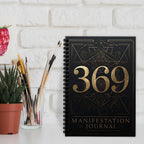 369 Manifestation Journal – Black & Gold Geometric Spiral Notebook