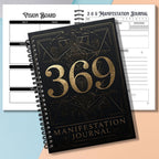 369 Manifestation Journal – Black & Gold Geometric Spiral Notebook