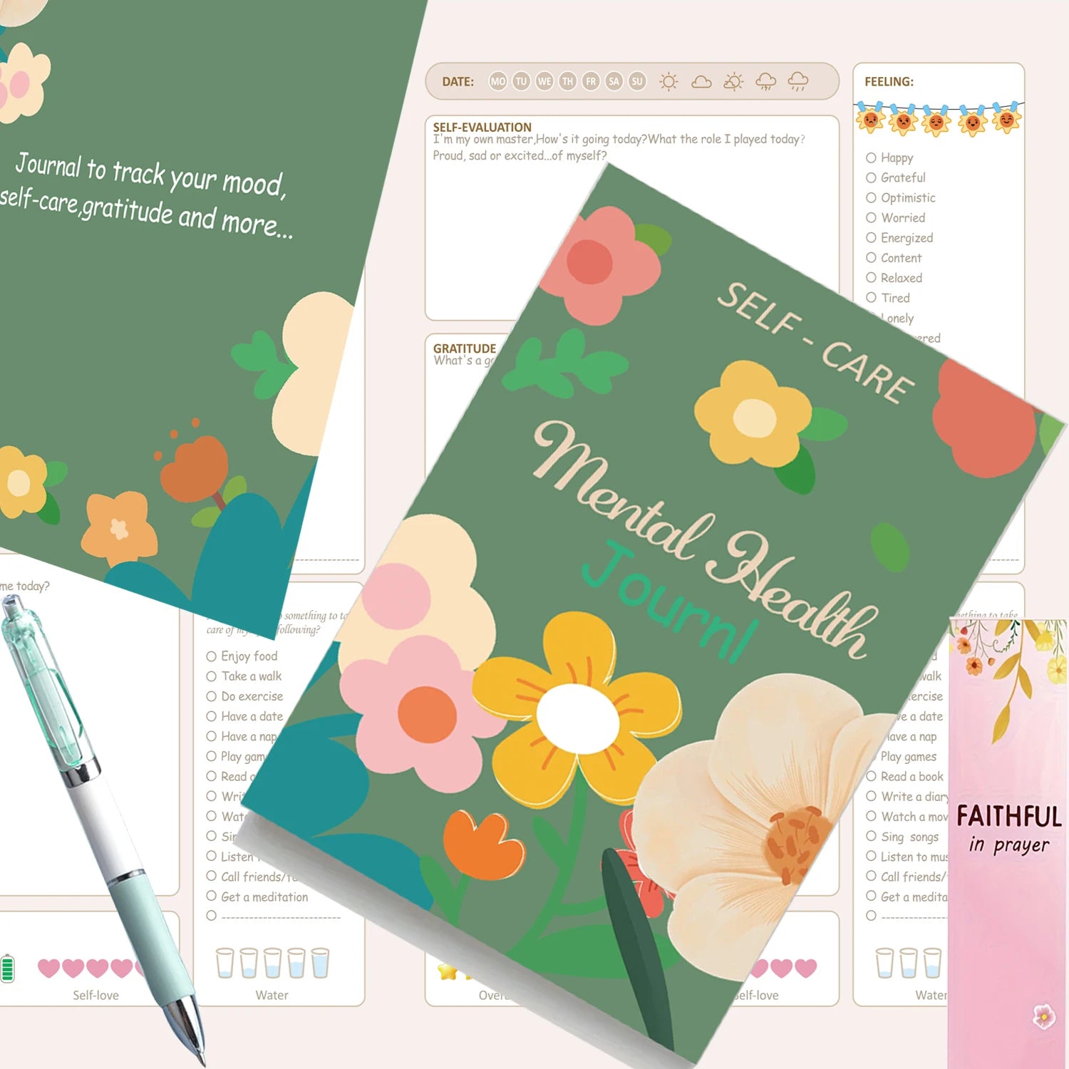 Mental Health Journal Set with Gel Pen & Bookmark